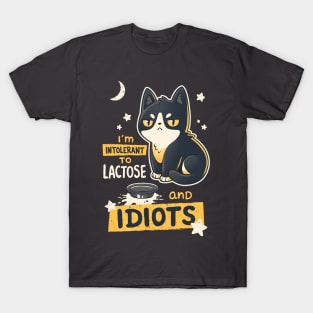 Intolerant to Lactose and Idiots // Sassy Kitten, Kawaii Angry Black Cat T-Shirt